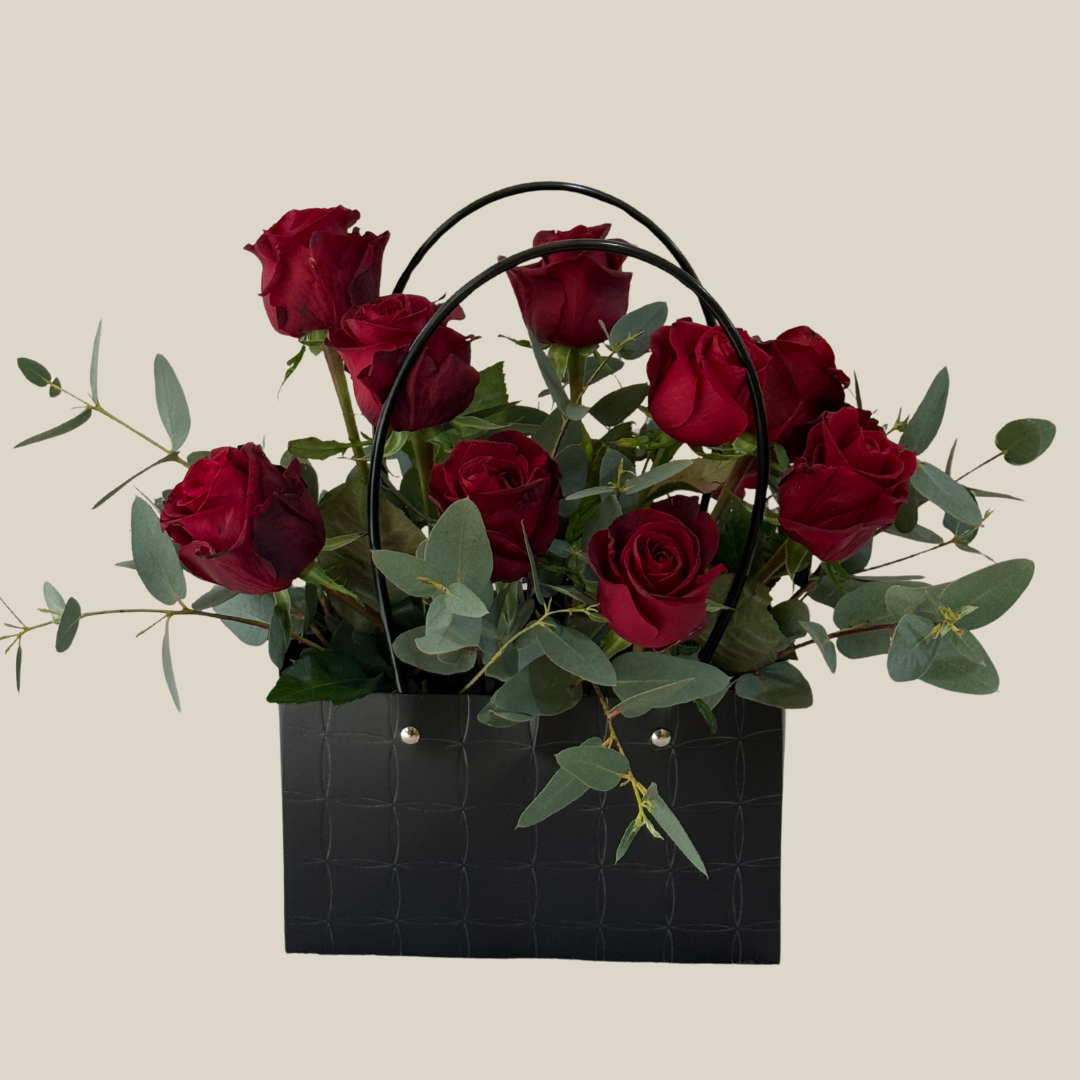 luxury black handbag red flowers lebanon