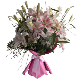 Luxury pink lily bouquet for Mother’s Day flower delivery in Lebanon symbolizing love elegance and appreciation